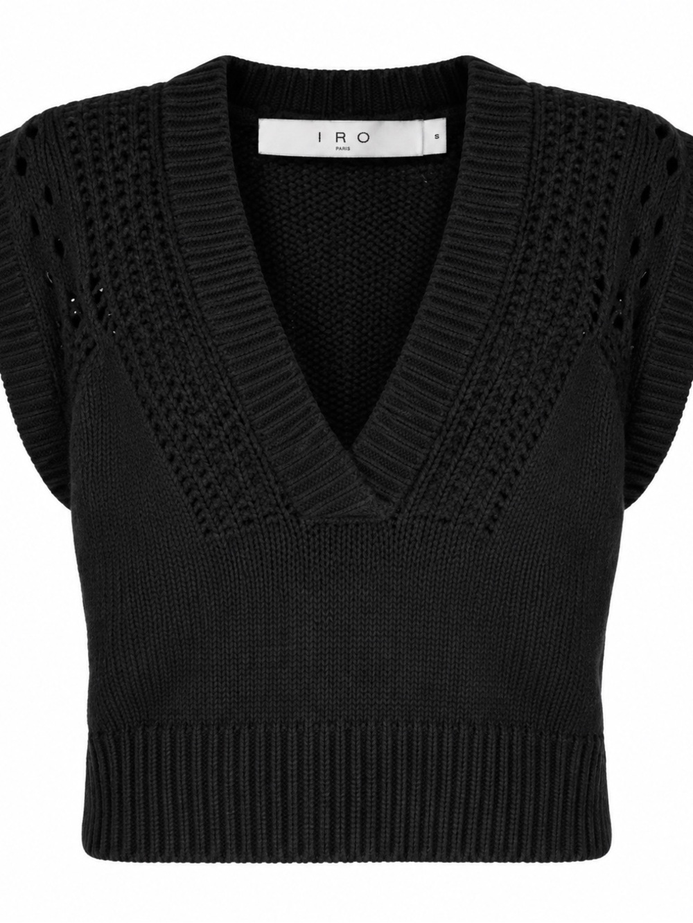 IRO Paris Nerea Black V-Neck Pointelle Knit Sweater Vest Size S